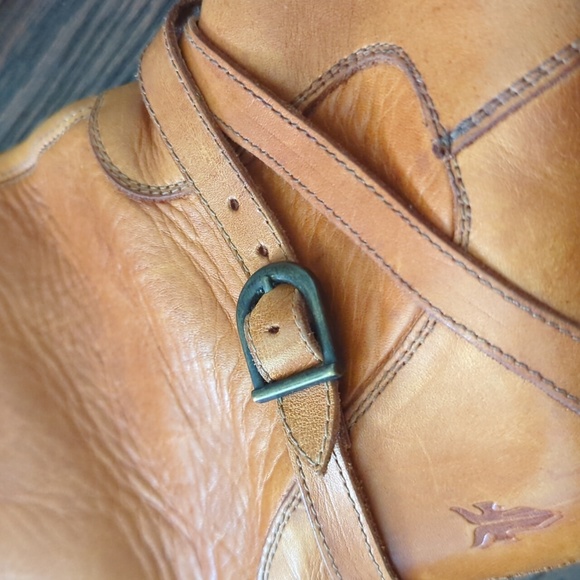 FRYE I Vintage Genuine Goodyear Welt Tall Cognac Leather Boots with Buckles, 5.5 - Picture 5 of 16